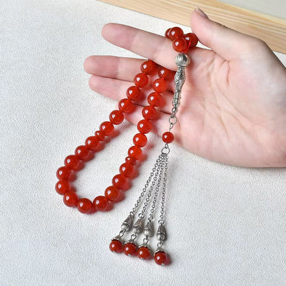 Yamani Red Stone Tasbih – 33 Beads Natural Prayer Beads (Agate / ʿAqīq)