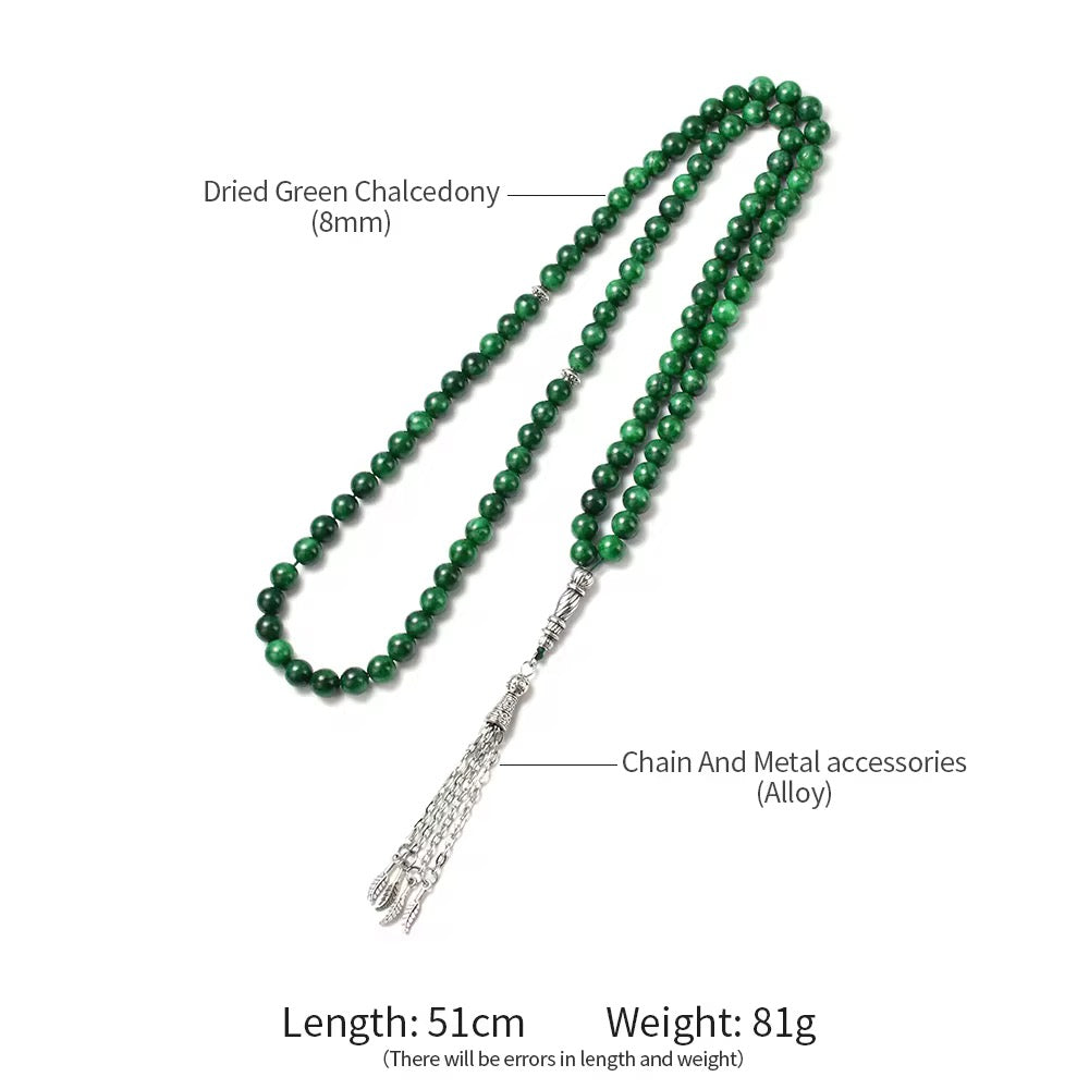 Natural Stone Tasbih – 99 Beads Islamic Prayer Rosary (Agate / ʿAqīq)