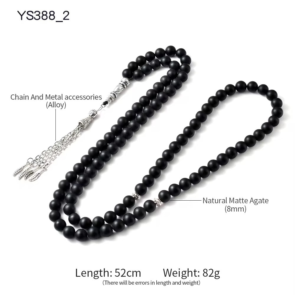 Natural Stone Tasbih – 99 Beads Islamic Prayer Rosary (Agate / ʿAqīq)