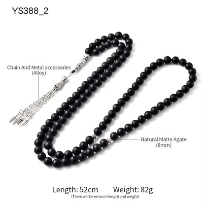 Natural Stone Tasbih – 99 Beads Islamic Prayer Rosary (Agate / ʿAqīq)